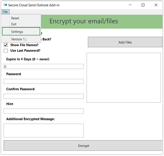 Encrypt Email - Settings